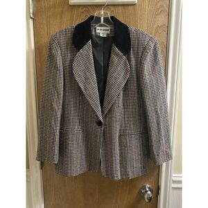 Vintage Joan Leslie Blazer Wool Blend Houndstooth Naturals Velvet Collar 6P
